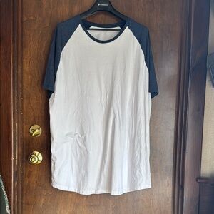 Men's White and Blue Raglan Shirt